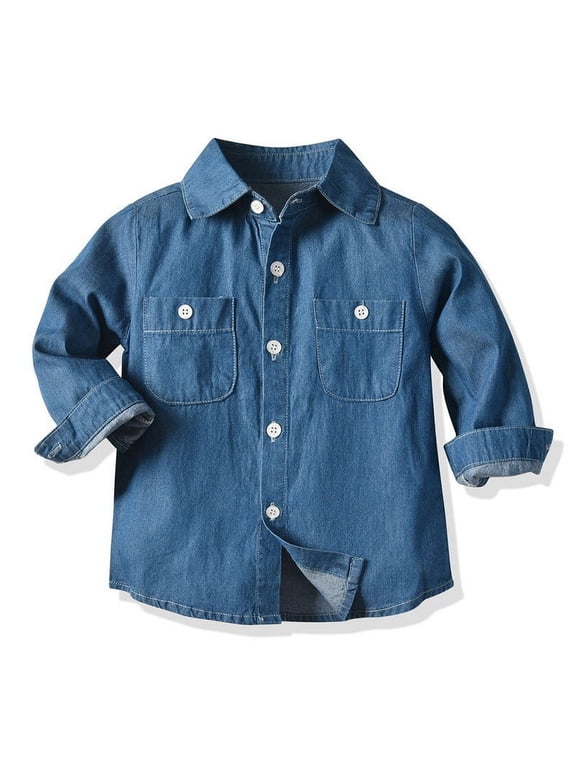 Toddler Boy Denim Shirt Jackets Vintage Jeans Jacket Baby Fall Winter Outwear Button Down Shirt Coat with Pockets(Blue,3-6 Months)