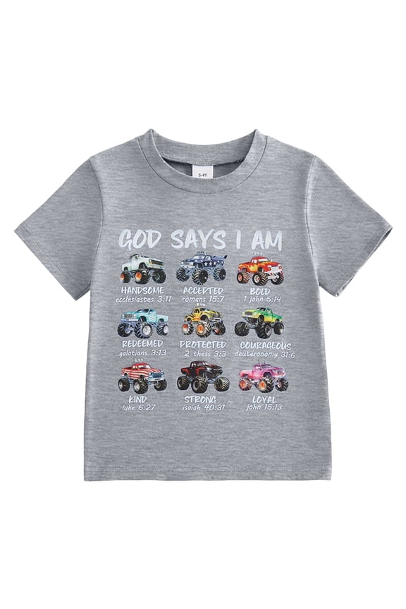 Toddler Boy T‑Shirt Cute Kids Shirt For Boys Toddler Boys T Shirt Shirts Truck Size 4-5 Years,Grey