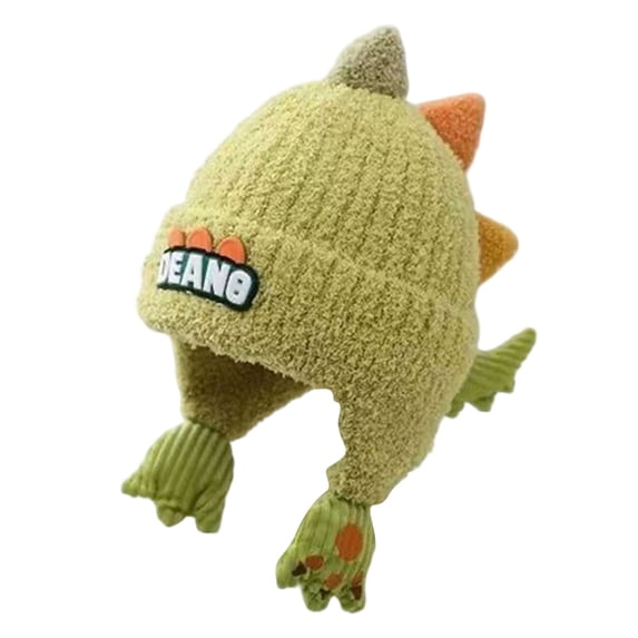 Povozer Toddler Boy Winter Beanie Baby Knit Hat Kids Winter Hat With Dinosaur Design Blue White Knit Fleece Lined Ear One Size Warm Winter Headwear For Boys Girls,Size 1-4Years,Green