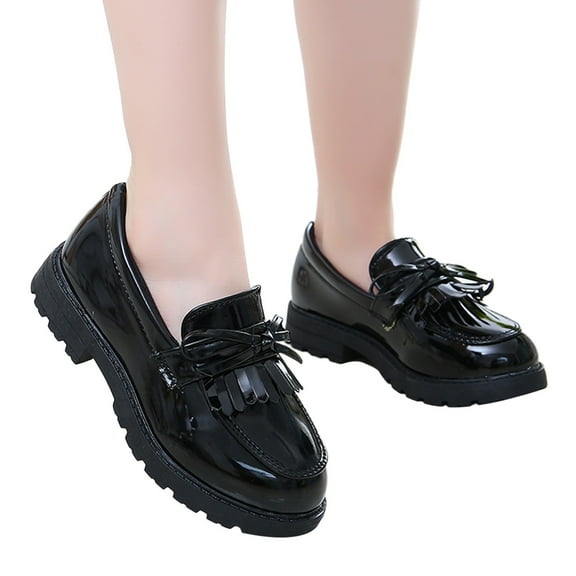 Povozer Toddler Boy's Girl's Dress Shoes Oxford School Uniform Shoes Flats(Black,8.5)