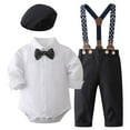 thumbnail image 1 of Povozer Toddler Boys Button-down Shirts Baby Boy Clothes Suits Gentleman Outfit Collared Dress Shirt+Vest+Tie+Hat+Pants 5pcs Baby Suit Sets 3M 6M 12M 18M 24M for 12-18 Months,Black, 1 of 9