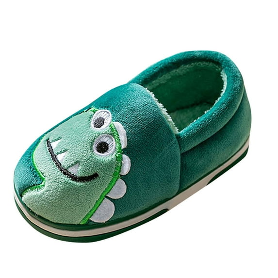 Povozer Boys Girls Cute Cartoon Slippers with Memory Foam Kids Warm House Shoes(Green,9.5)
