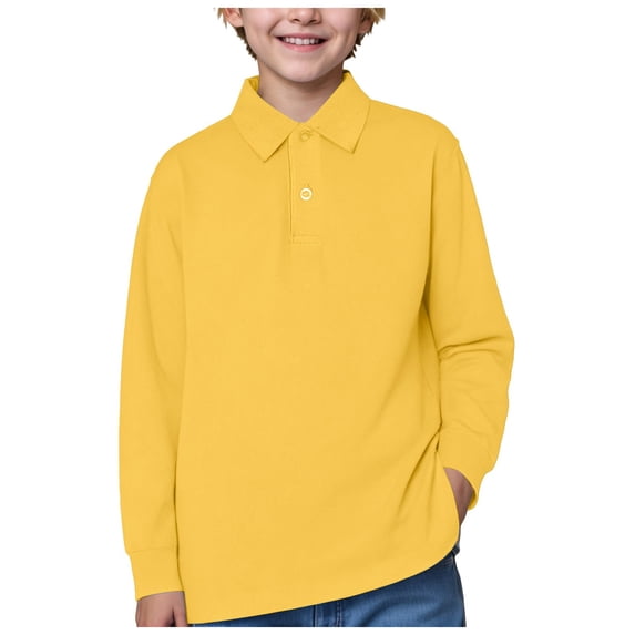 Povozer Boys School Shirts Spring Fall New Children's Wear Girl Lapel Long Sleeve Shirt Long Sleeve T Shirt Solid Color Casual Shirt Size 5-6 Years,Yellow