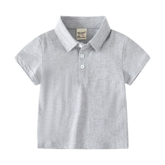 Povozer Toddler Boys Short Sleeve Solid Color Polo Neck Tee T Shirts(Grey,12-18 Months)