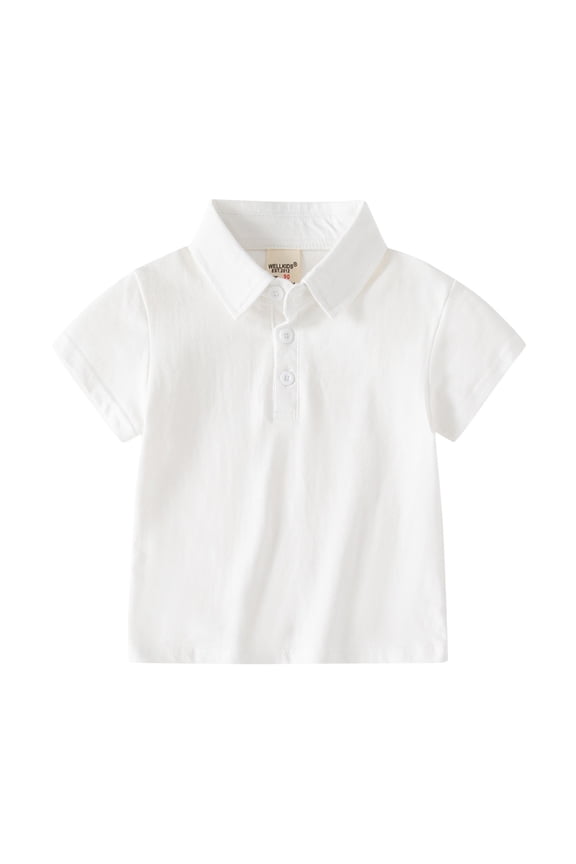 Toddler Boys Short Sleeve Solid Color Polo Neck Tee T Shirts(White,4-5Y)