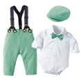 thumbnail image 1 of Povozer Toddler Boys Summer Blazer Set Baby Boy Clothes Suits Infant Gentleman Outfit Long Sleeve Dress Shirt+Suspender Pants+Bowtie+Beret Hat Wedding Set 80 90 100 110 120 for 3-6 Months,Green, 1 of 9