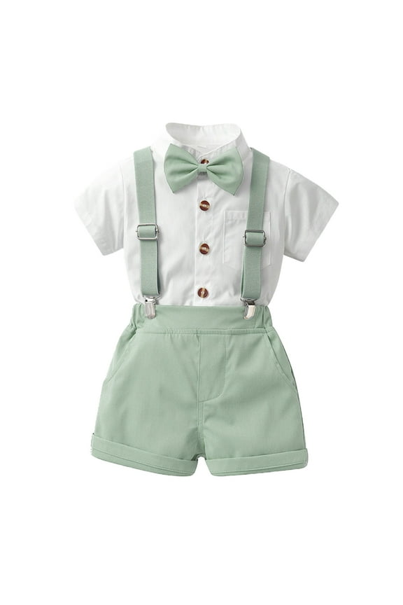 Toddler Boys Summer Blazer Set Toddler Baby Boy Clothes Suit Gentleman Wedding Outfits Formal Dress Shirt+Bowtie+Suspender for 120,Light Green
