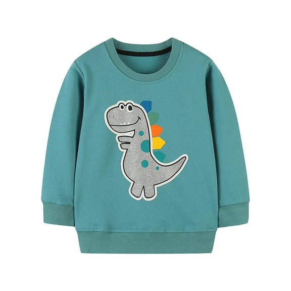 Povozer Toddler Boys Sweatshirts Patterned Long Sleeve Pullover Crewneck Shirts Army Green 12-18 Months