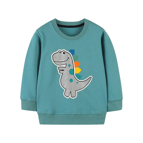 Povozer Toddler Boys Sweatshirts Patterned Long Sleeve Pullover Crewneck Shirts Army Green 4 Y