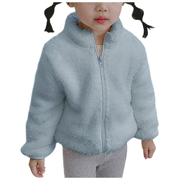 Povozer Toddler Fleece Jacket Lightweight Warm Winter Coats for Baby Girls(Light Blue,6-12M)