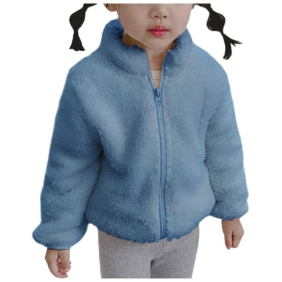 Povozer Toddler Fleece Jacket Lightweight Warm Winter Coats for Baby Girls(Navy,3-4Y)