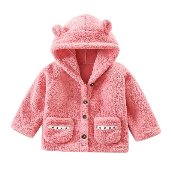 Povozer Toddler Fleece Jacket, Warm Cotton Baby Winter Coats, Kids Hooded Outerwear for Boys Girls(Pink,6-8 Years)
