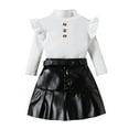 thumbnail image 1 of Povozer Toddler Girl Clothes, Kids Clothes Ruffle Sleeve Tops and Plaid Skirt Skort 2Pcs Fall Winter Outfits Set(White,3-4 Years), 1 of 5
