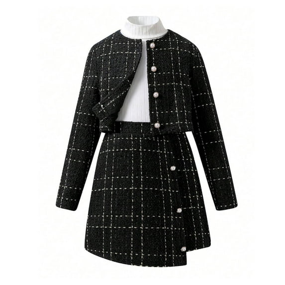 Povozer Toddler Girl Outfits Long Sleeve Tops Skirt Jacket Fall Winter Clothes Set(Black,7-8Y)