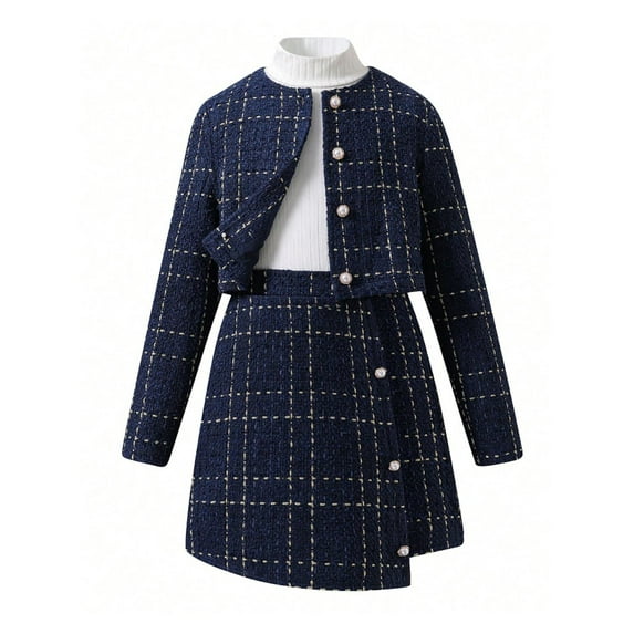Povozer Toddler Girl Outfits Long Sleeve Tops Skirt Jacket Fall Winter Clothes Set(Blue,10-11Y)