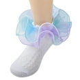 thumbnail image 1 of Povozer Toddler Girl Ruffle Dress Socks Girls Socks Ankle Athletic Soft Cotton Breathable Knit Sports Socks For Kids for 5-8 Years,Light Purple, 1 of 2