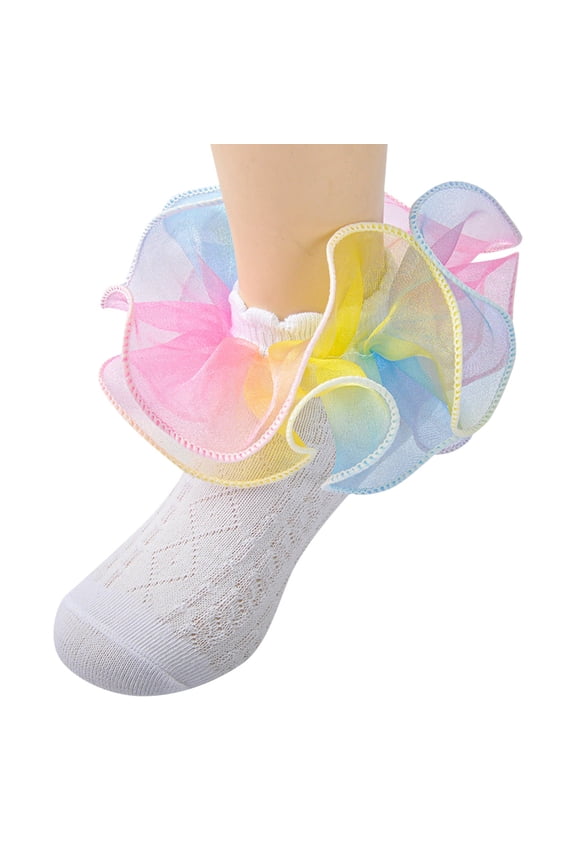 Toddler Girl Ruffle Socks Cotton Baby Girl Socks Infant Toddler Ruffle Eyelet Socks Girls Ruffle Sock Seamless Princess Frilly Sock for Kids for 3-5 Years,Yellow