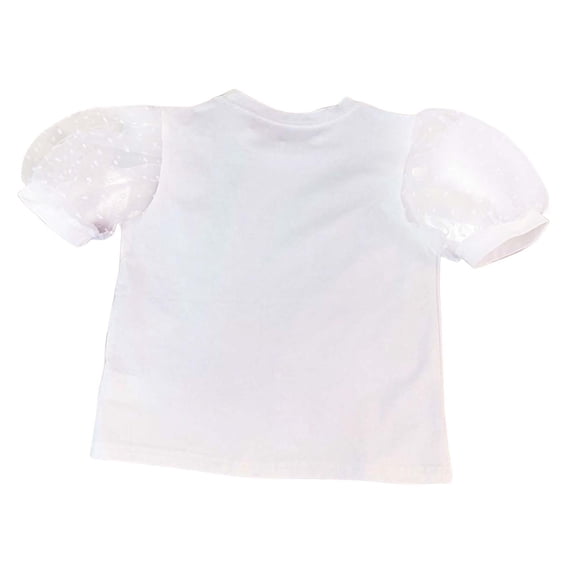 Povozer Toddler Girl Shirts Kids Summer Shirt Girls Summer Comfortable Breathable Puff Sleeves Top Size 7-8 Years,White