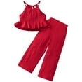 thumbnail image 1 of Povozer Toddler Girl Tank Top + Pants 2pcs Spring Summer Girl Outfits Set(Red,4-5Y), 1 of 6