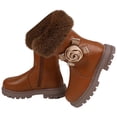 thumbnail image 1 of Povozer Toddler Girl's Winter Snow Boots Fleece Lined Mid Calf Shoes(Brown,3), 1 of 6