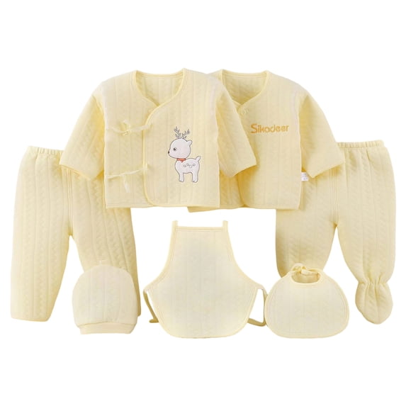 Povozer Toddler Girls Clothes Toddler Girl Spring Outfits,Seven Piece Baby Set For Comfortable Soft Stylish Cute Cartoon Baby Set,Size 0-3 Months,Light Yellow