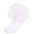 thumbnail image 1 of Povozer Toddler Girls Double Ruffle Rainbow Socks Turn Cuff Shimmering Big Ruffle Dress Socks,Size 1-3 Years,White, 1 of 9