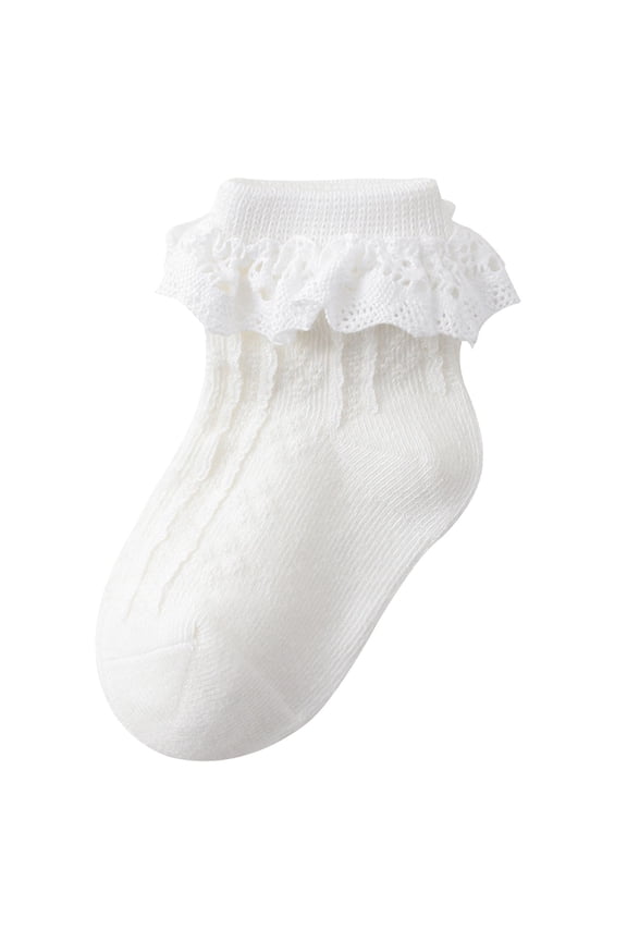 Toddler Girls Dress Socks Baby Ruffle Socks Cute Frilly Lace Socks(White,1-3Y)
