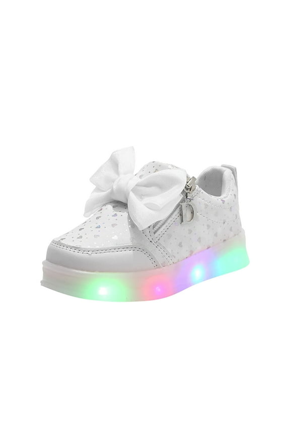 Toddler Girls Light up Shoes Little Kids Flashing Led Sneakers(White,11.5)