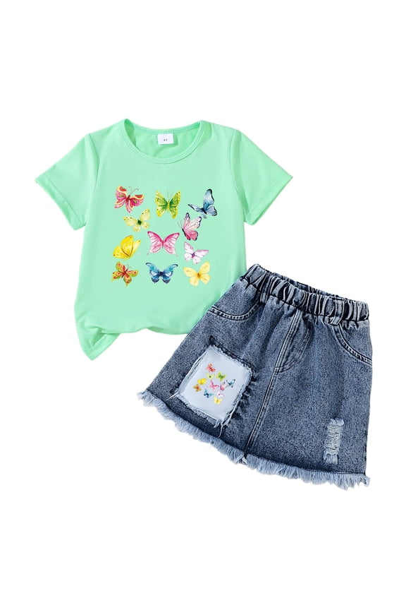 Toddler Girls Summer Clothes Girls Fashion Girls Comfortable Fashion Set Cute Cartoon Printed Short Sleeve Top Skirt 2PCS Set Size 5-6 Years,J