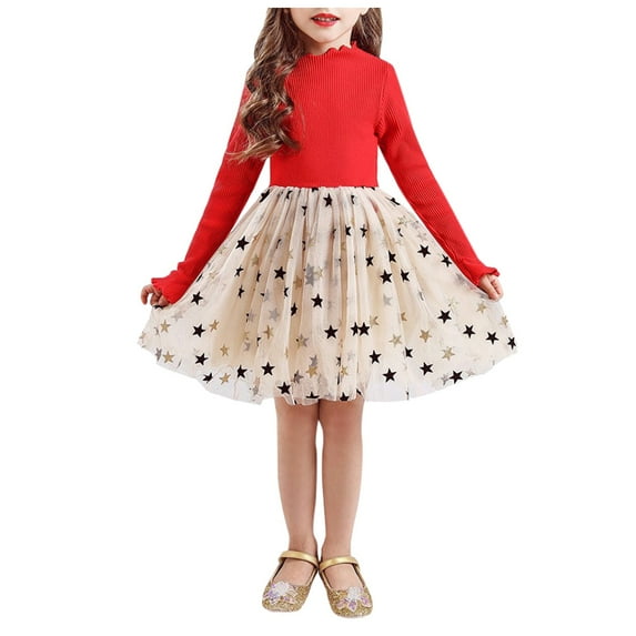 Povozer Toddler Girls Velvet Tutu Dress Princess Christmas Birthday Party Dress(Red,3-4Y)