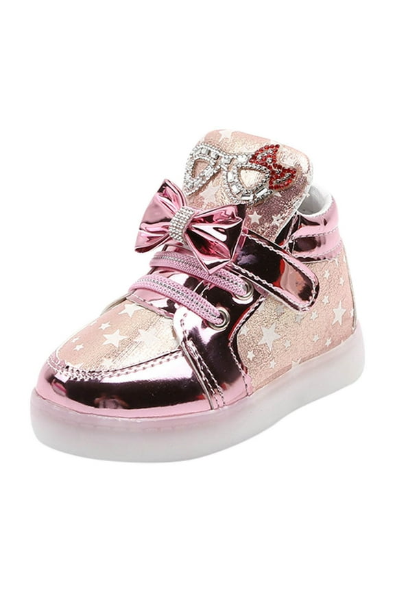 Toddler Glitter Shoes Girl's Flashing Sneakers with Cute Bowknot(Pink,9)