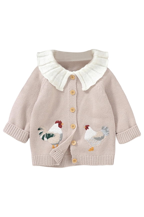 Toddler Infant Girl Knit Sweater Button Cardigan Sweaters Warm Clothes(Beige,12-18M)
