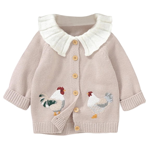 Povozer Toddler Infant Girl Knit Sweater Button Cardigan Sweaters Warm Clothes(Beige,6-9M)