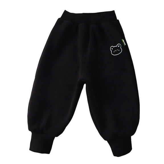Povozer Toddler Jogger Pants Kids Cotton Elastic Waist Winter Baby Sweatpants(Black,3-4Y)