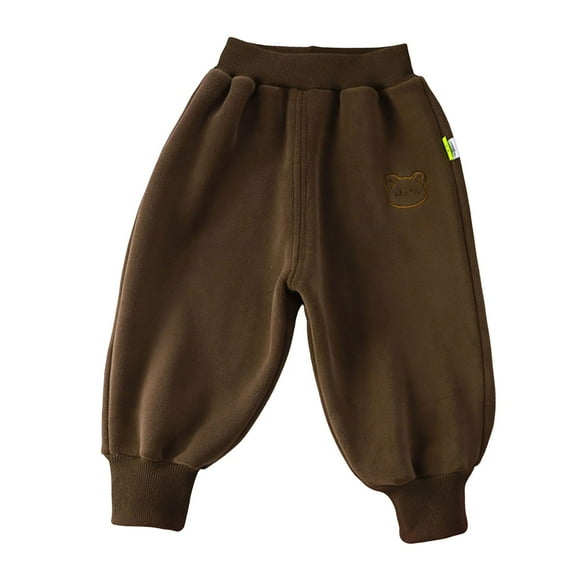 Povozer Toddler Jogger Pants Kids Cotton Elastic Waist Winter Baby Sweatpants(Coffee,3-4Y)