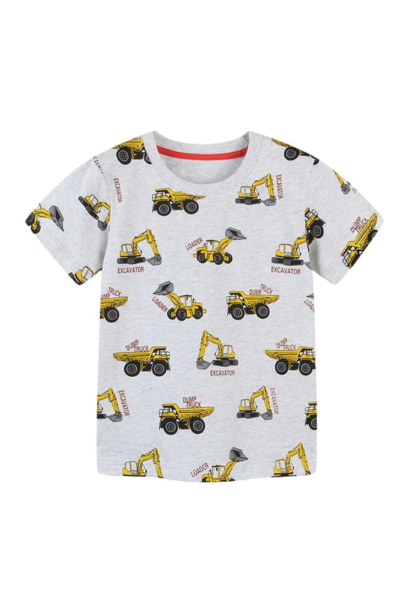 Toddler Kids Girl Boy Shirts Boys Summer Short Sleeve Top Toddler Boys Shirts Kids Short Sleeve T Shirts Construction Gray Size 2 Years,Grey