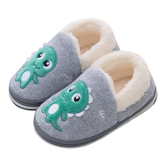 Povozer Toddler Kids Slippers Cute Animal Cartoon Shoes Girls Boys Warm Fleece(Gray,12)