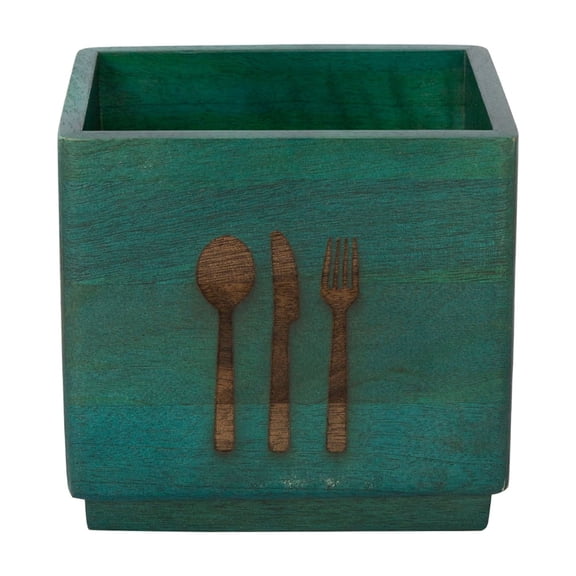 Ellementry Handcrafted Mango Wood Utensil Holder – Kitchen Utensil Crock & Countertop Organizer for Spatulas, Whisks, Flatware – Wooden Storage Container & Utensil Stand with Etched Design