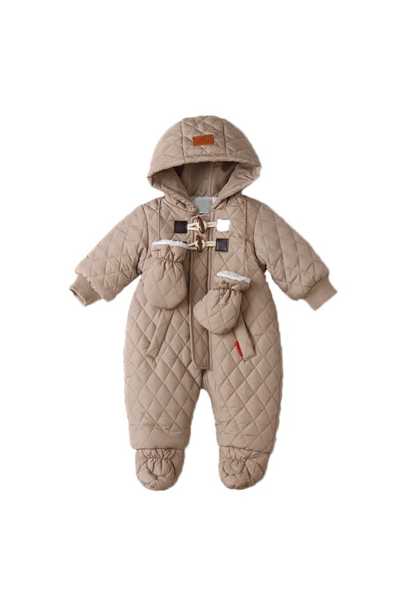 Toddler Snowsuit Baby Boys Girls One Piece Winter Outfit Infant Ski Suit(Brown,12-18M)
