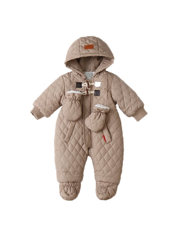 Toddler Snowsuit Baby Boys Girls One Piece Winter Outfit Infant Ski Suit(Brown,12-18M)