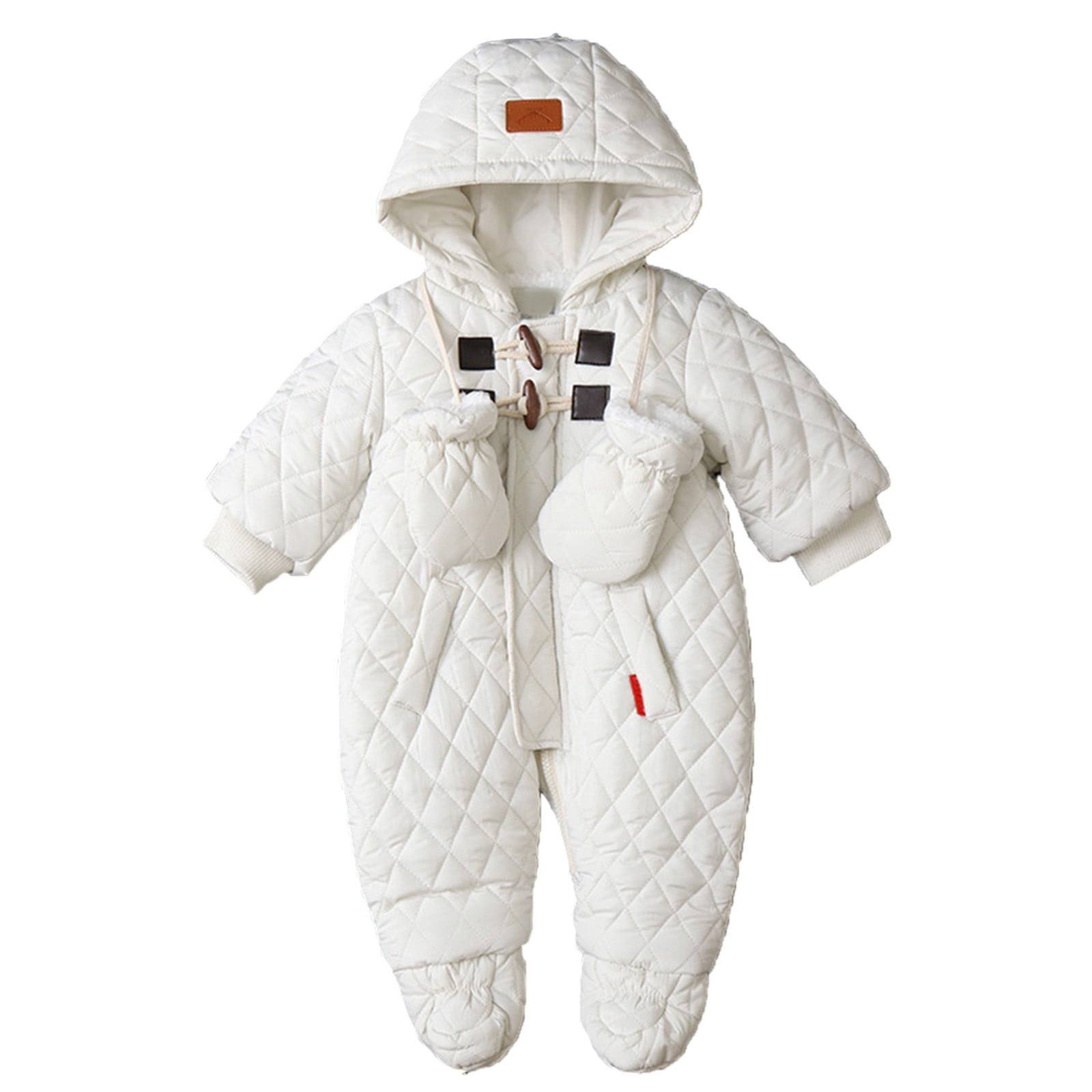 Povozer Toddler Snowsuit Baby Boys Girls One Piece Winter Outfit Infant Ski Suit(White,9-12M)