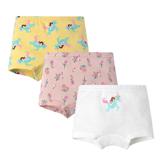 Povozer Toddler Training Underwear Girls 2-3 3PC Children Underwear Cute Cartoon Prints Little Girl Cotton Boxer Pants Size 2-3 Years,White