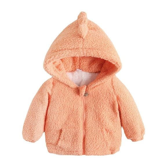 Povozer Toddler Zip up Hoodie Kids' Soft Sherpa Fleece Sweatshirt for Girls(Orange,3-4Y)