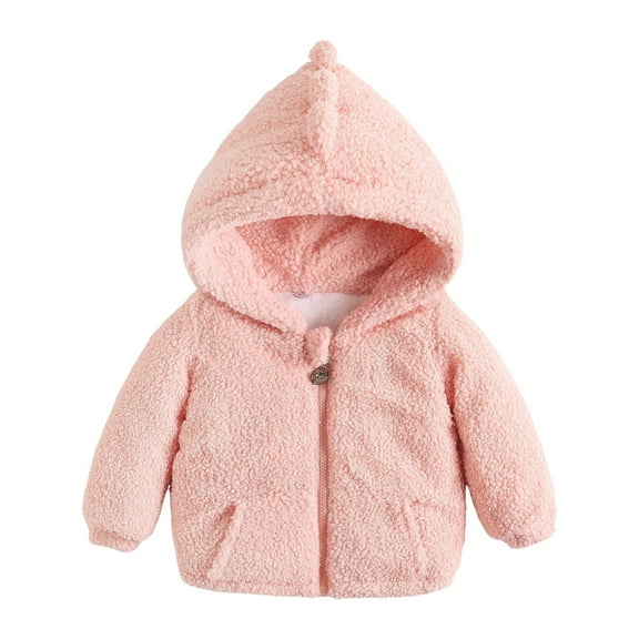 Povozer Toddler Zip up Hoodie Kids' Soft Sherpa Fleece Sweatshirt for Girls(Pink,12-18M)