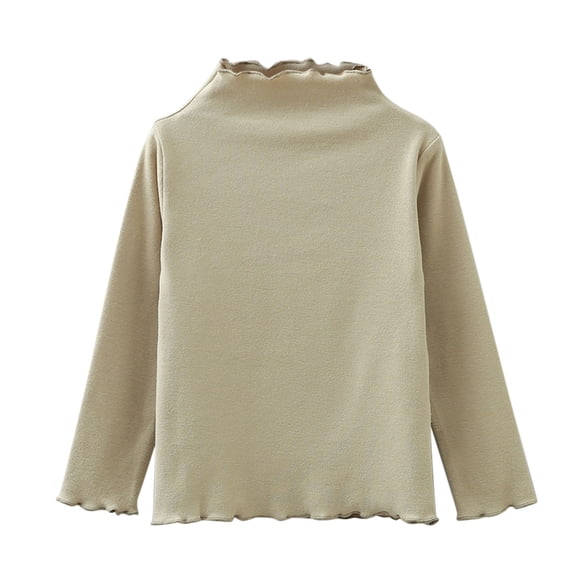 Povozer Toddlers Baby Boys Girls Basic Solid Color Turtleneck T-Shirt Tops Cotton Neck Long Sleeve Clothes(Beige,5-6 Years)