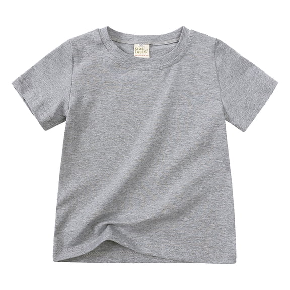 Povozer Kids Girls Cotton Crew Neck Shirt 18 Months-9 Years 2025 Girls Summer T Shirts Kids Casual Crewneck Short Sleeve Loose Basic Tee Tops for 8-9 Years,Grey