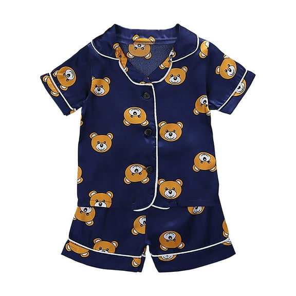 Povozer Tween Girls Pajamas Baby Girls Satin Pajamas Striped Short Sleeve Button Down Silk Pjs Toddler Cute Sleepwear Lounge wear for 6-12 Months,Blue