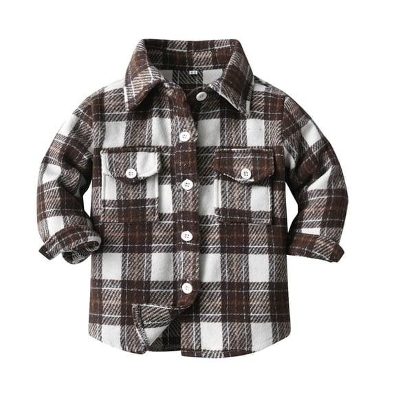 Povozer Unisex Baby Boys Girls Flannel Jacket Plaid Shacket Long Sleeve Lapel Botton Down Fall Winter Outwear Coat(Black,2-3 Years)