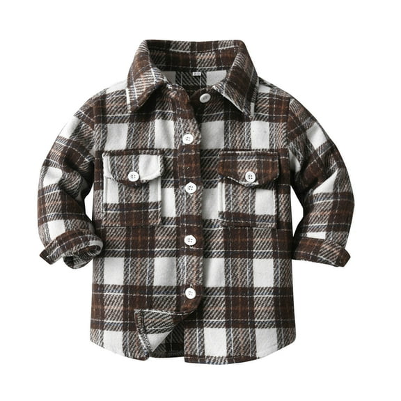 Povozer Unisex Baby Boys Girls Flannel Jacket Plaid Shacket Long Sleeve Lapel Botton Down Fall Winter Outwear Coat(Black,2-3 Years)