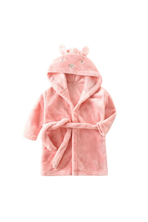 Unisex Baby Plushy Soft Hooded Animal Character Bathrobe(Pink,2-3 Years)